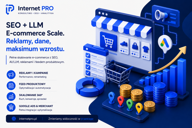 Abonament SEO + LLM E-commerce Scale + Google Ads/Merchant – miesięcznie